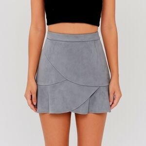 Fei Li Lai Grey Faux Suede Mini Skirt XS